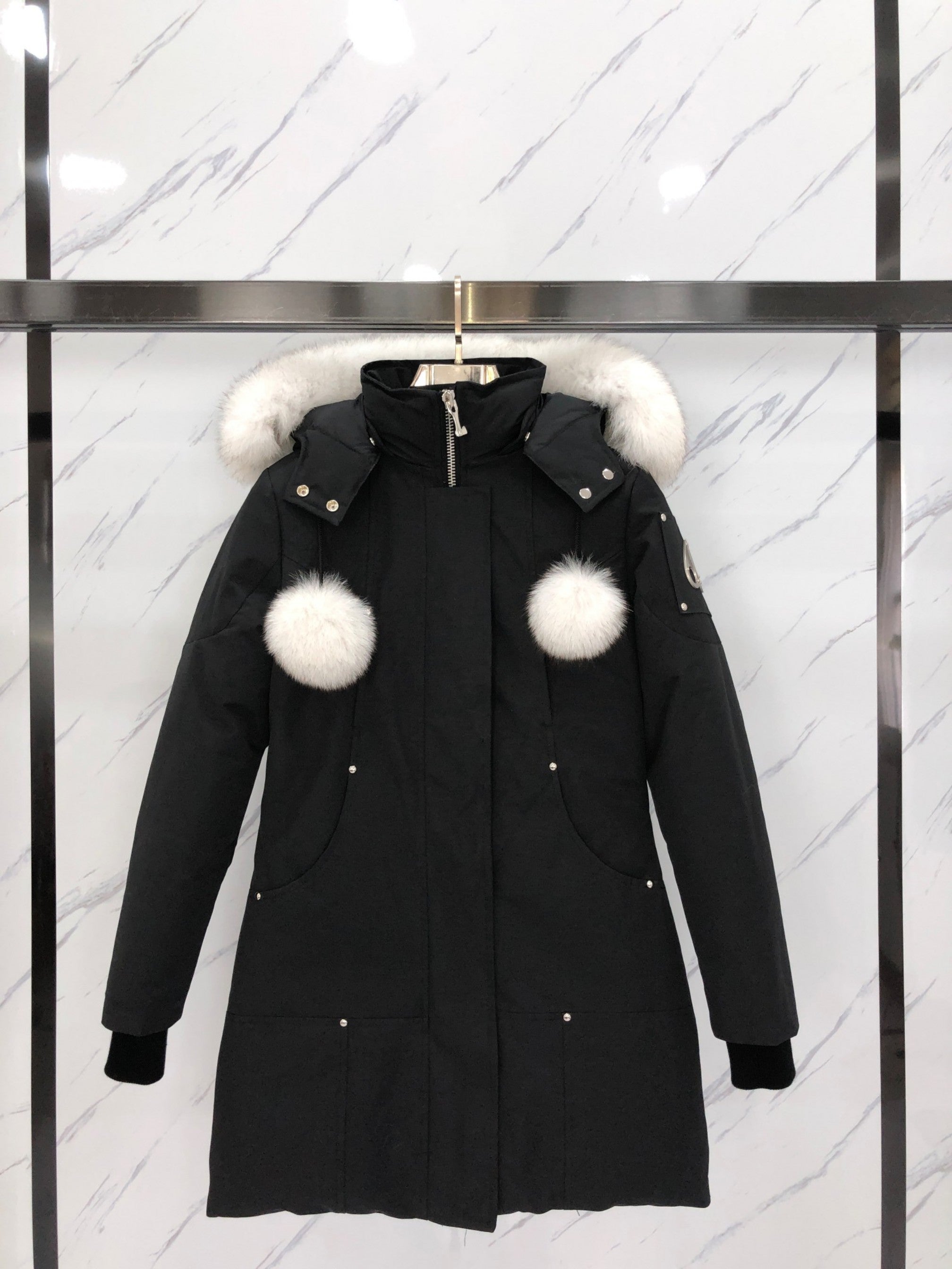 Moose Knuckles Women's Long Down Jacket with Arctic Fox Fur Collar