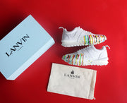 Lanvin Men's White Graffiti Print Leather Sneakers