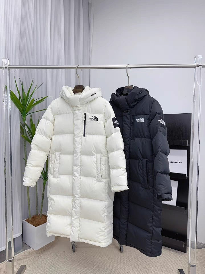 The North Face Long Down Jacket - High Version in White Gray and Black