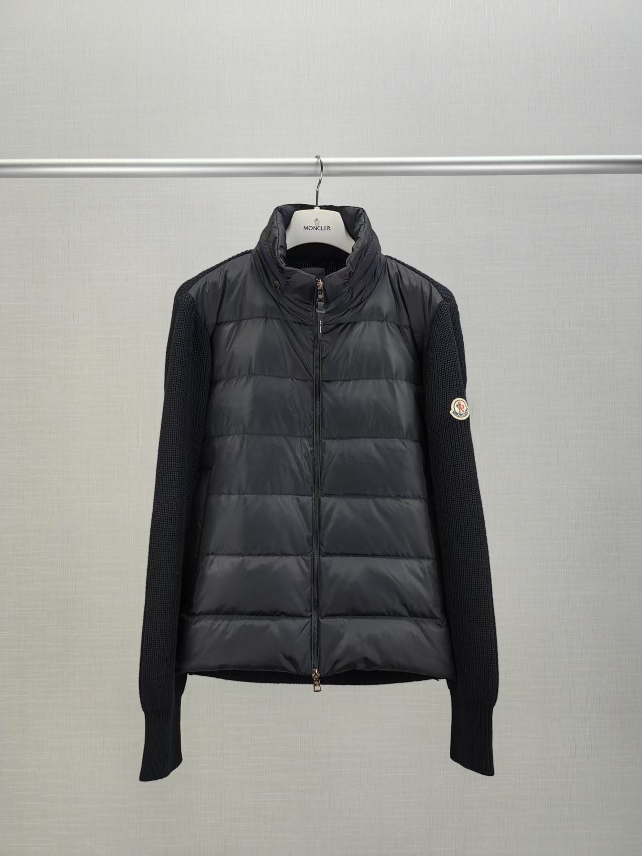 Moncler Classic Logo Knitted Stand-Collar Down Jacket for Men