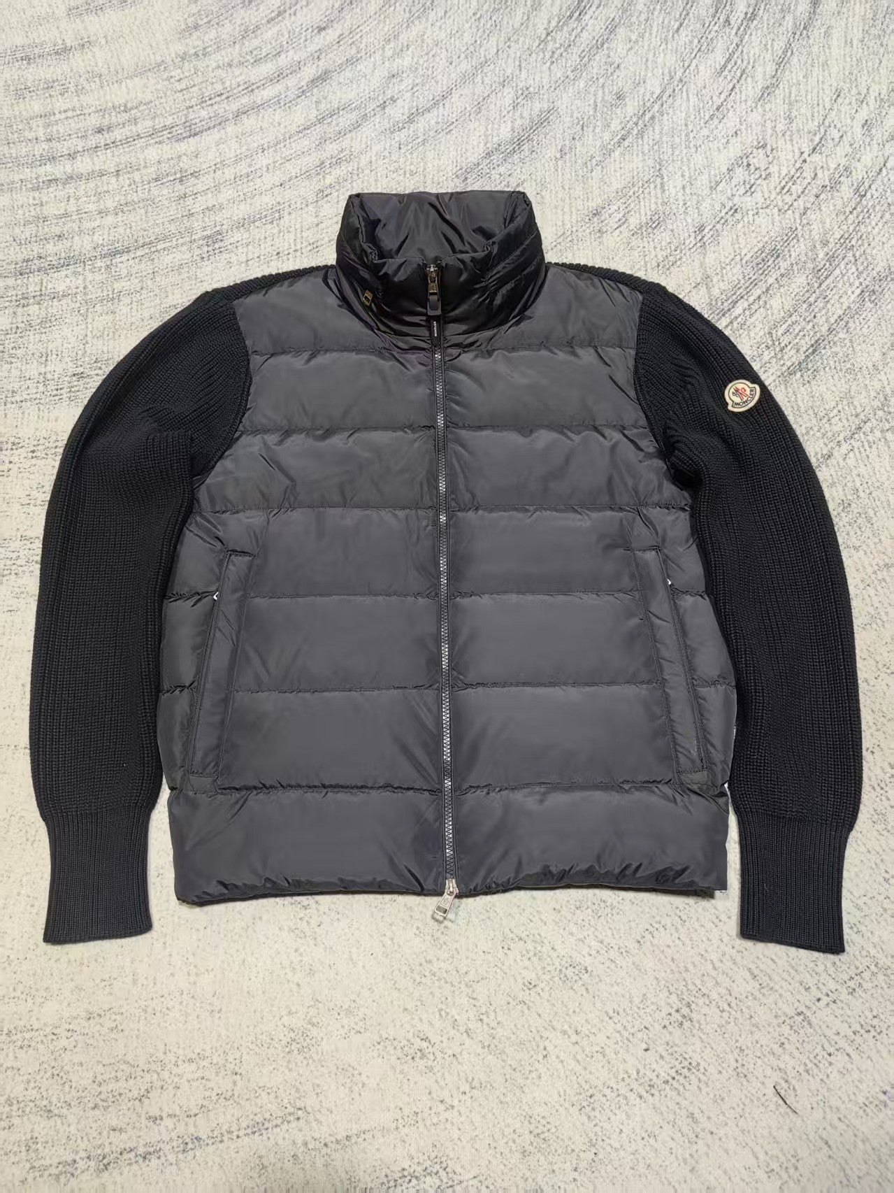 Moncler Classic Logo Knitted Stand-Collar Down Jacket for Men