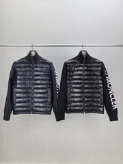 Moncler Men's Navy Blue Down Jacket with Pilot Collar and Logo Stitching