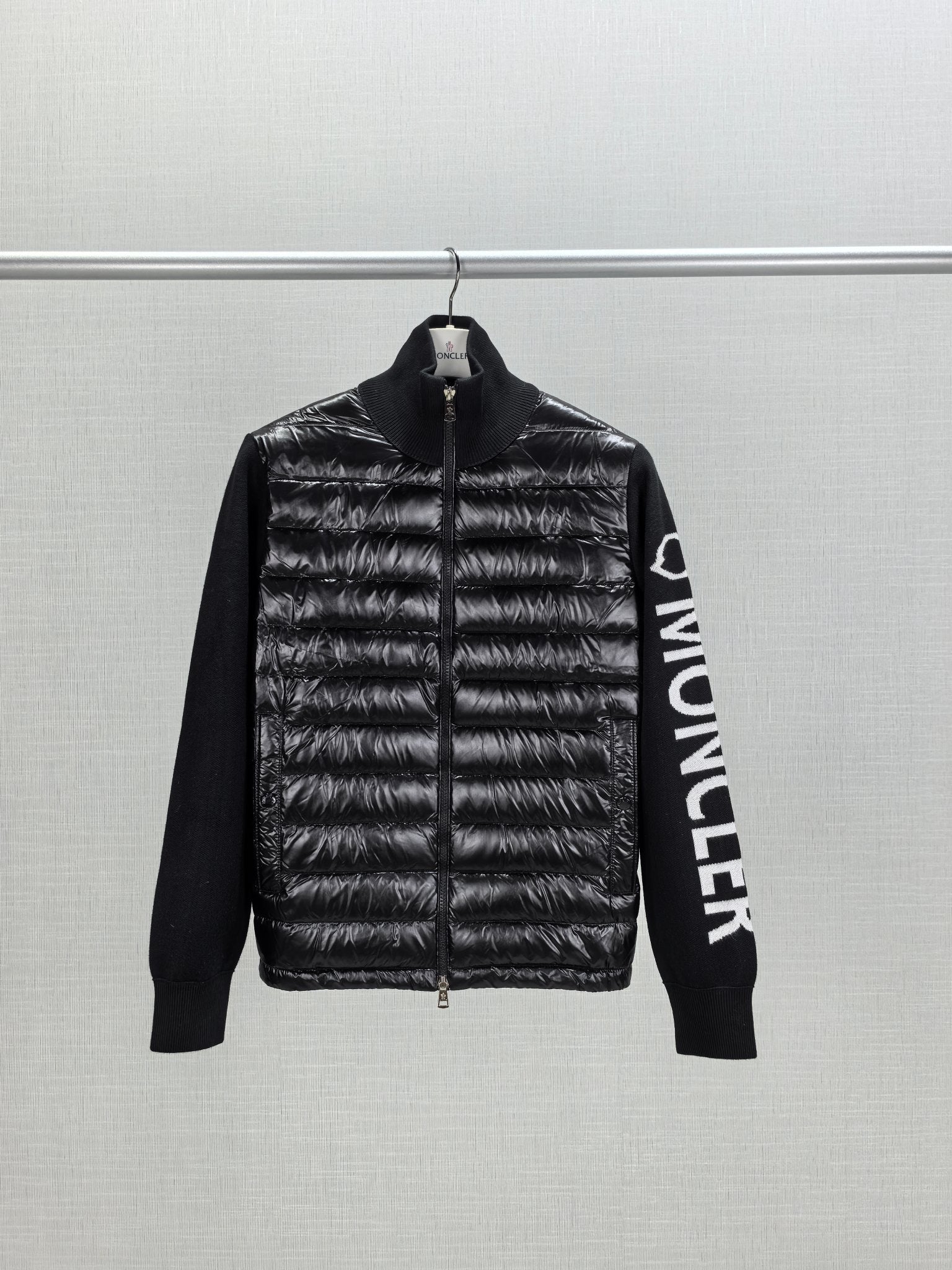 Moncler Men's Navy Blue Down Jacket with Pilot Collar and Logo