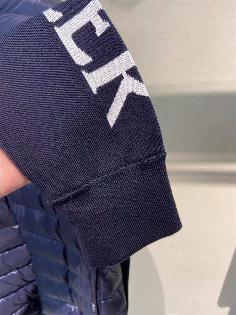 Moncler Men's Pilot Collar Knitted Navy Blue Down Jacket