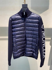 Moncler Men's Pilot Collar Knitted Navy Blue Down Jacket