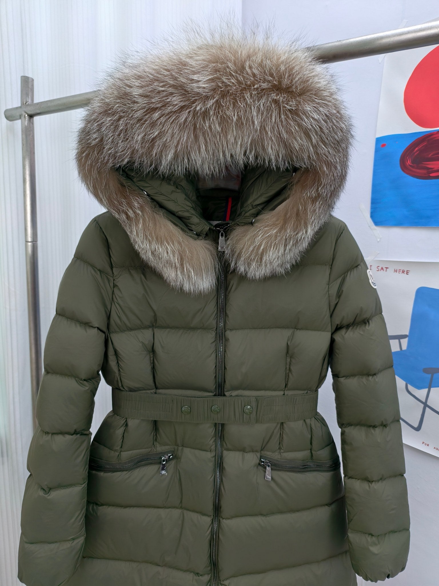 Women's Moncler Boedic Long Down Jacket with Fox Fur Collar