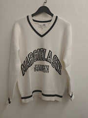MM6 Maison Margiela Unisex Knitted V-Neck Sweater with Letter Pattern