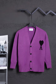 MMQ802 AMI Classic Big Love Jacquard Cardigan Sweater in Purple
