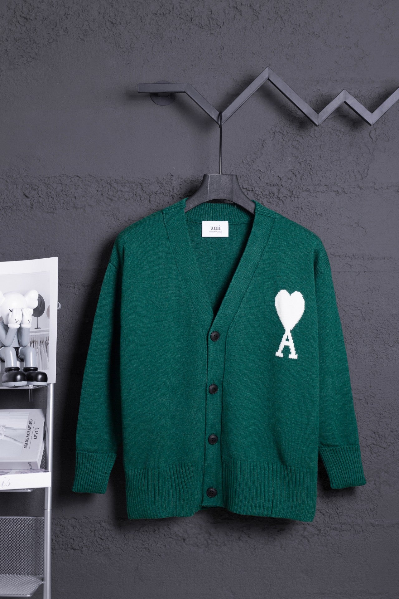 Classic Big Love Jacquard Cardigan Sweater - Dark Green