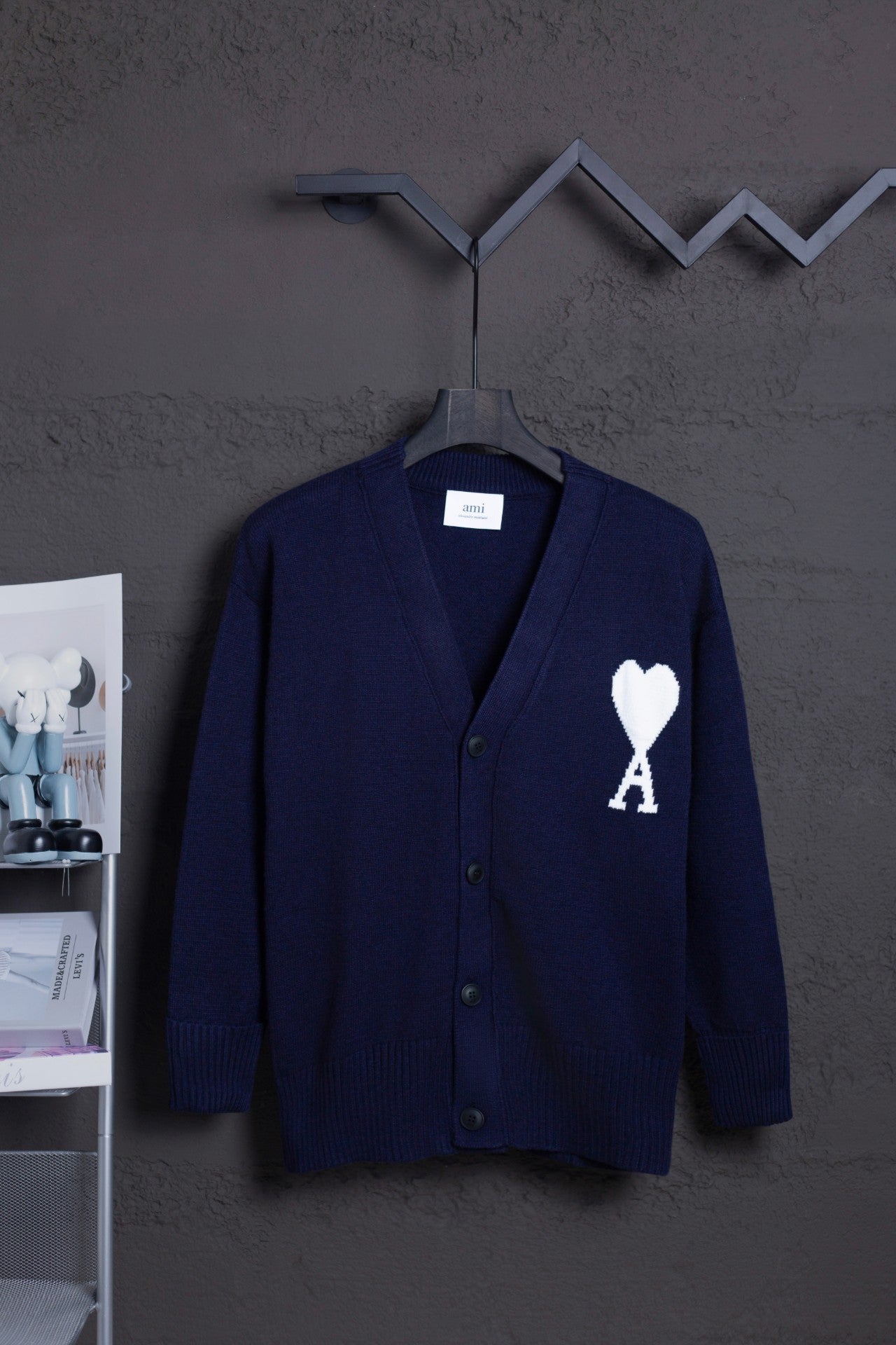 AMI Classic Big Heart Jacquard Cardigan Sweater - Royal Blue