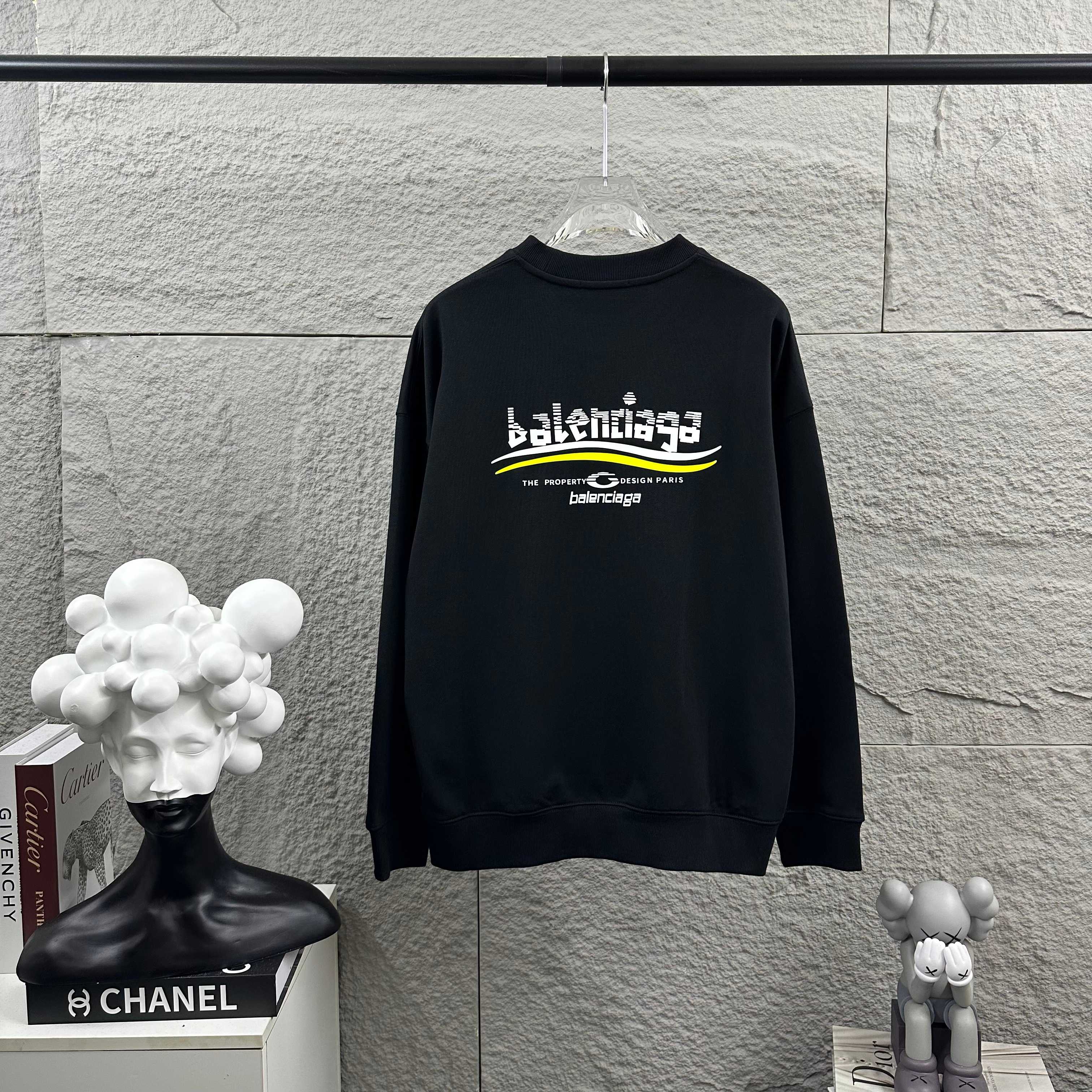 BALENCIAGA Paris 2025 Unisex Long Sleeve Sweatshirt - Black and White