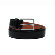 Men’s black leather belt in full grain calfskin. Pair with suits, office wear, or weddings.