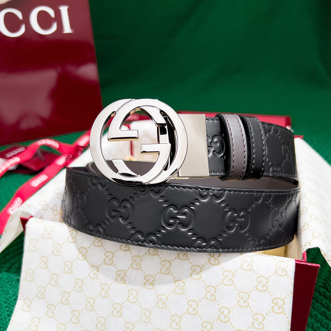 Gucci Men's Double-Sided Leather Belt with Reverse Buckle