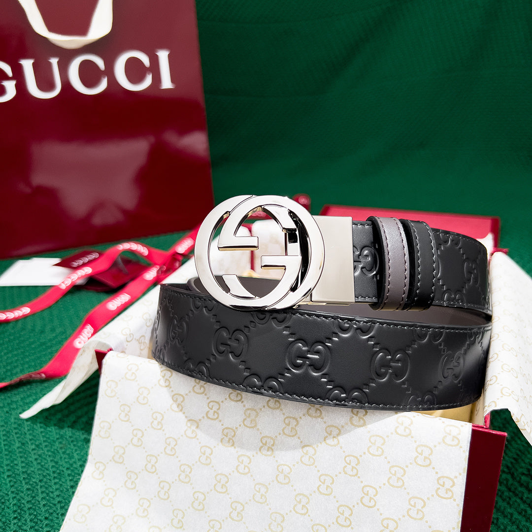 Gucci Men's Double-Sided Leather Belt with Reverse Buckle