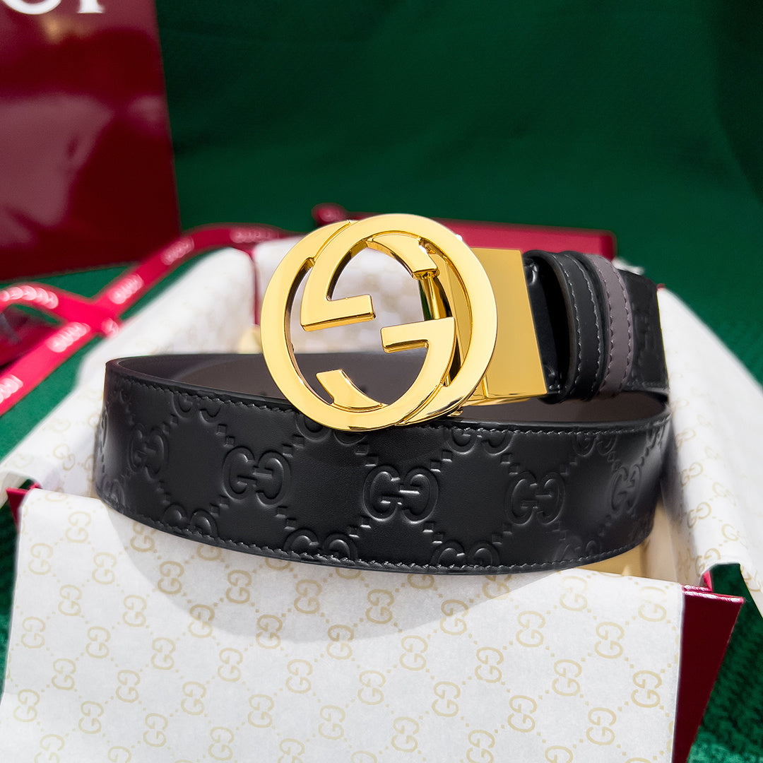 Gucci 3.7MM Double-Sided Men's Leather Belt with Counter-Rotating Buckle