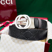 High-Quality GUCCI Men's Reversible Leather Belt with Counter Rotating Buckle