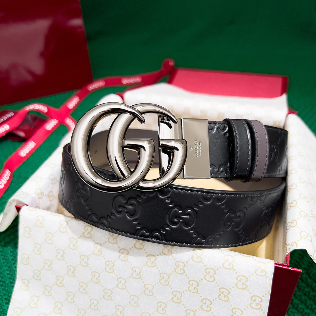 High-End GUCCI Men's Double-Sided Leather Counter Rotating Buckle