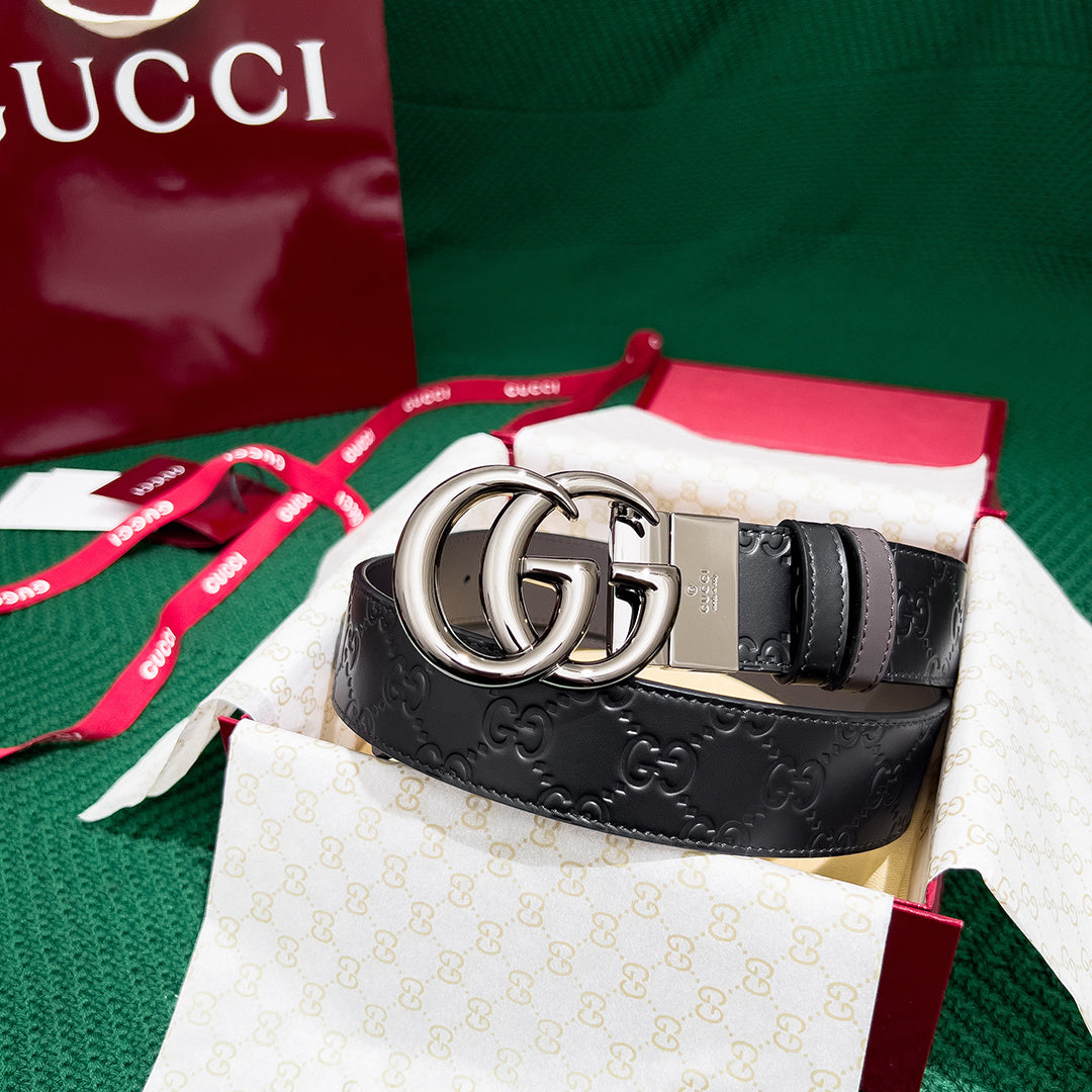 High-End GUCCI Men's Double-Sided Leather Counter Rotating Buckle