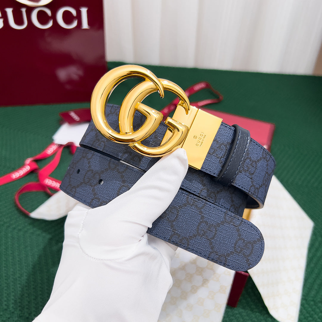 Gucci 3.7MM Men's Reversible Leather Belt with Counter Rotating Buckle