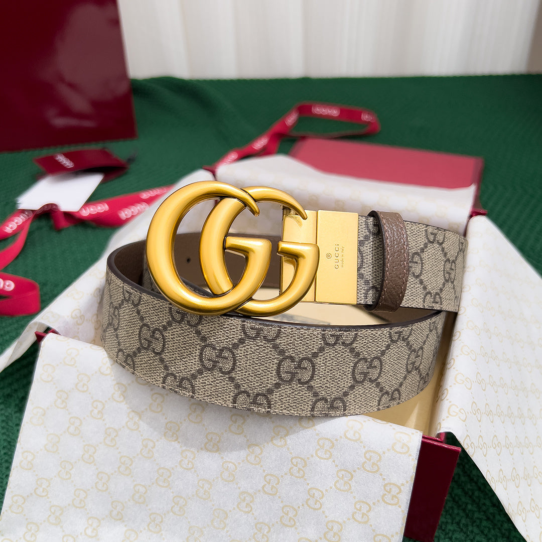 Gucci 3.7mm Men's Double-Sided Leather Belt with Counter Rotating Buckle