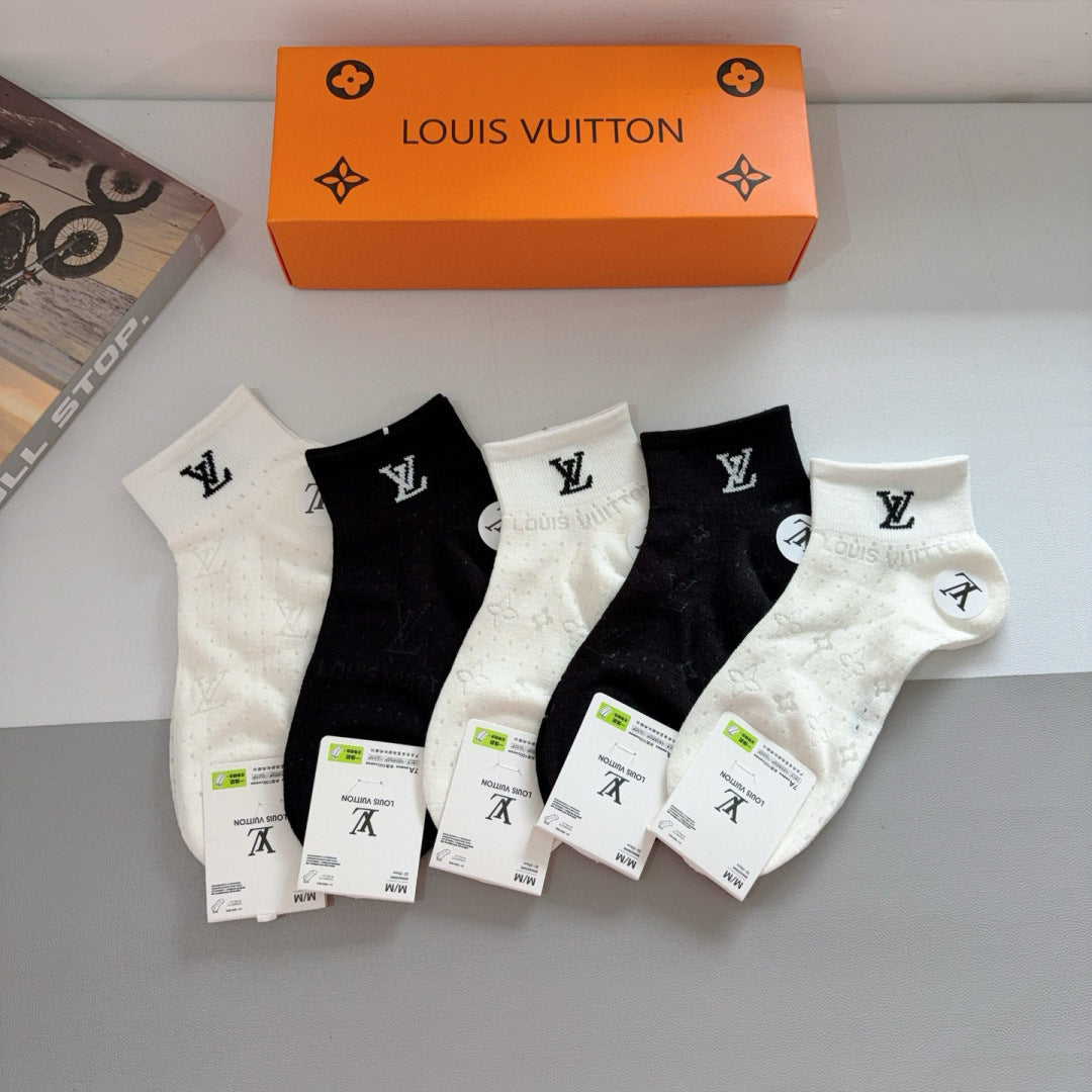 LV Louis Vuitton Bamboo Cotton Boat Socks - 5 Pairs
