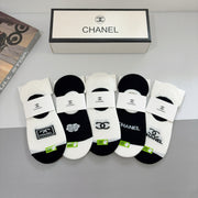 Chanel Bamboo Cotton Breathable Boat Socks - 5 Pairs