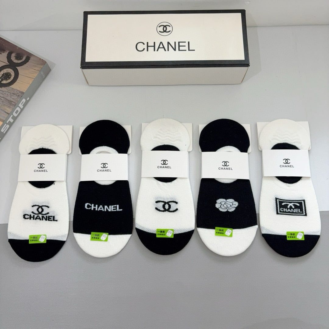 Chanel Bamboo Cotton Breathable Boat Socks - 5 Pairs