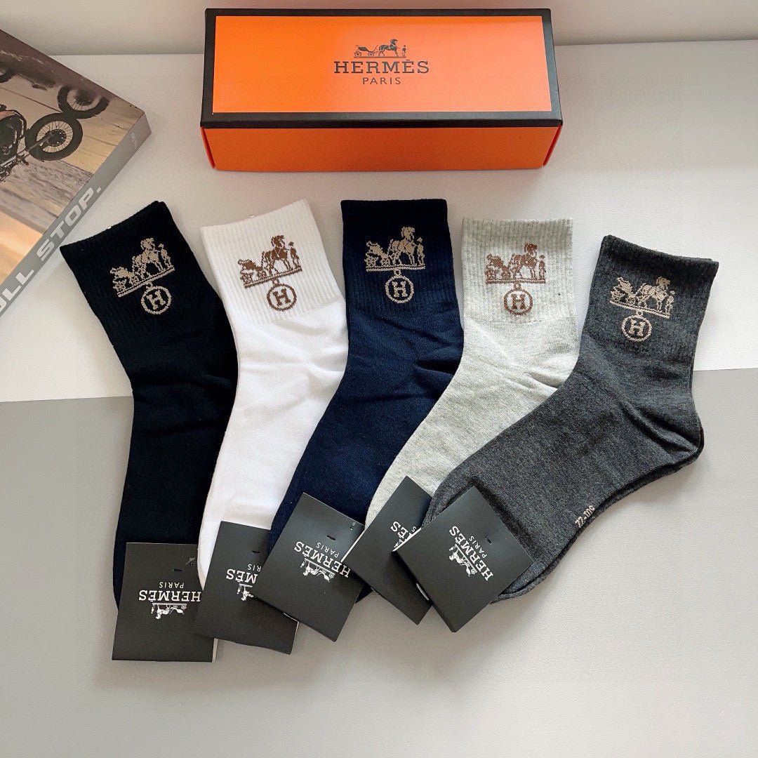 Hermes High-Quality Mid-Calf Socks â€“ 5 Pairs