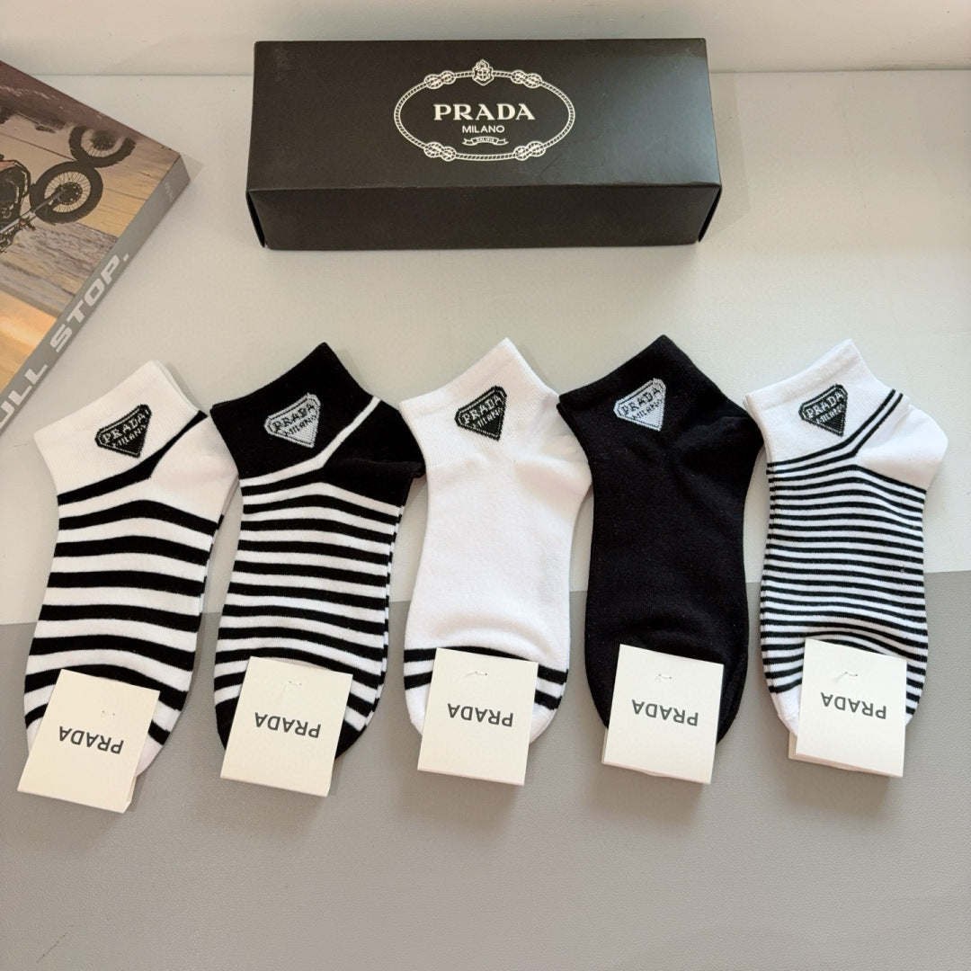 PRADA Classic Cotton Socks - 5 Pairs with Iconic Triangle Logo