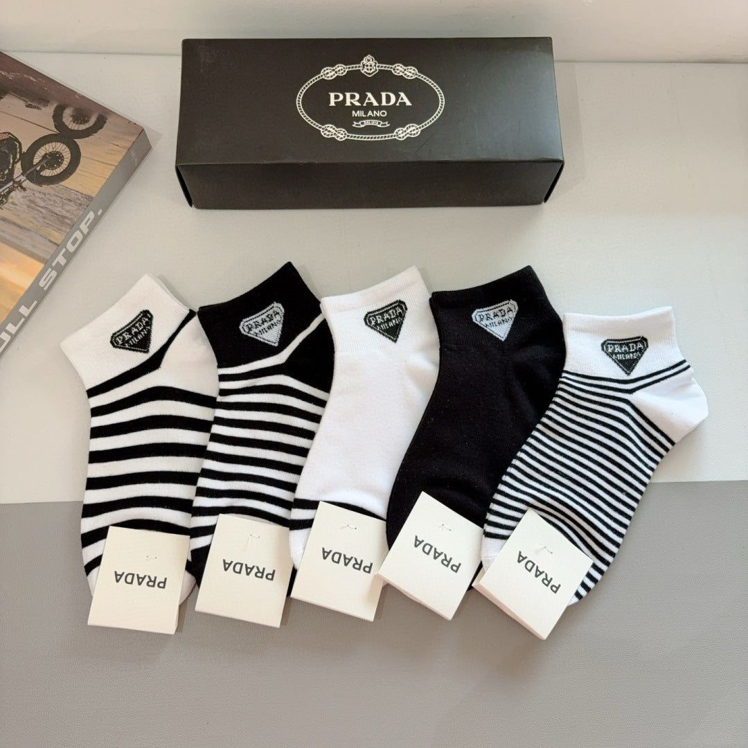 PRADA Classic Cotton Socks - 5 Pairs with Iconic Triangle Logo