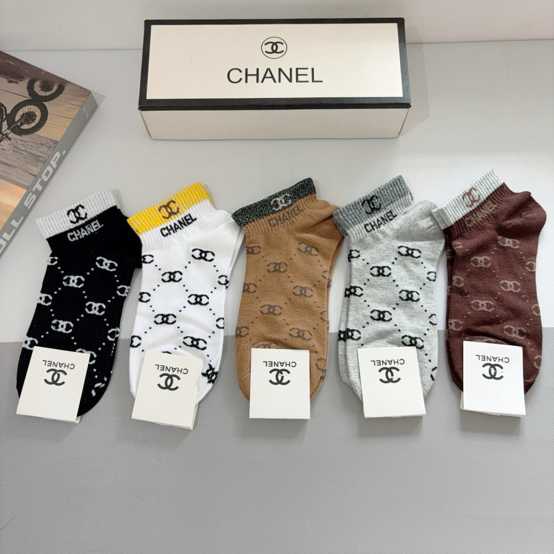 CHANEL Classic Double C Logo High Socks - 5 Pairs