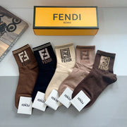 FENDI Double F Mid-Calf Socks - 5 Pairs of Cotton Comfort