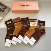 Miu Miu High-Quality Mid-Calf Socks - 5 Pairs Box