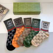 Gucci Pure Cotton Long Socks - 5 Pairs Box