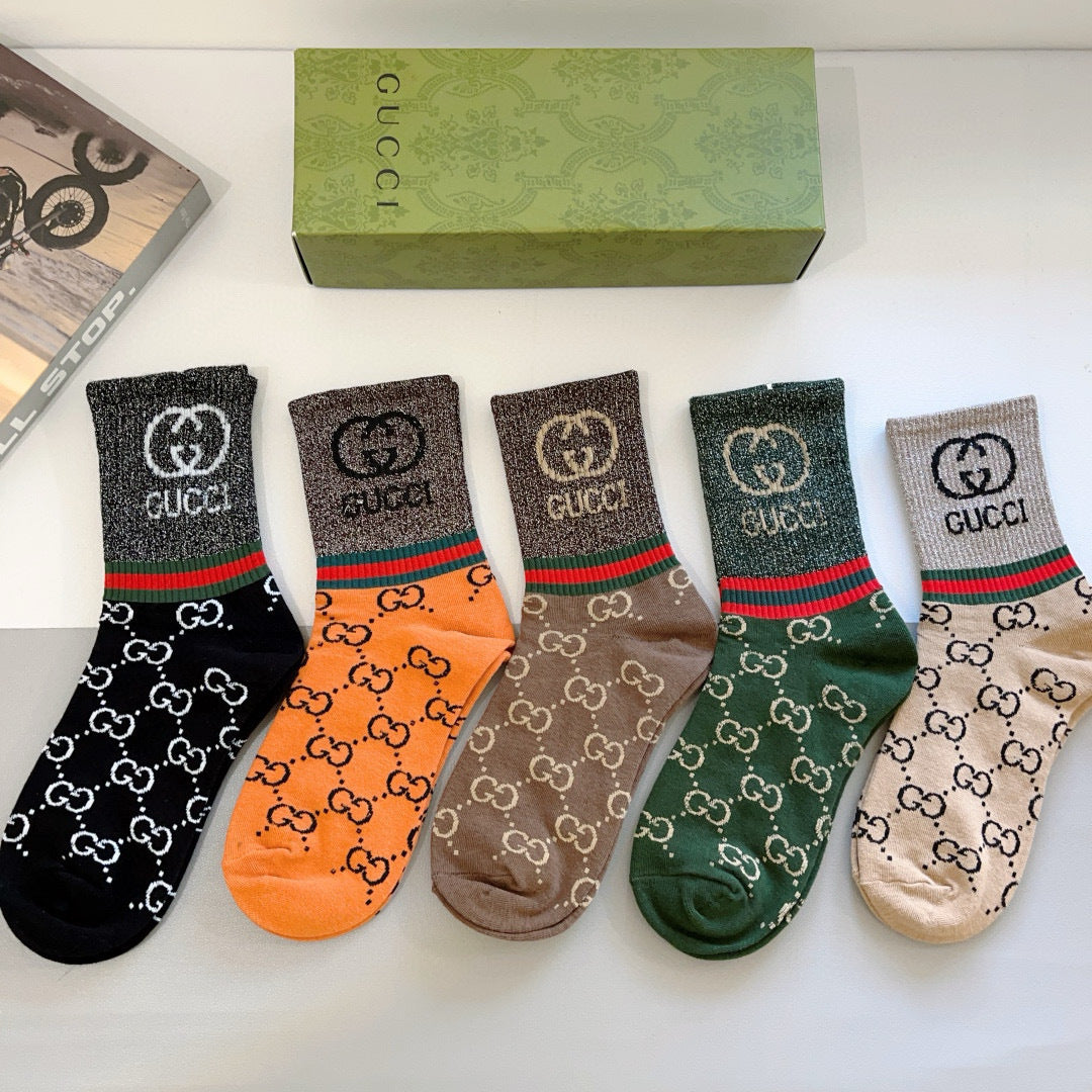 Gucci Pure Cotton Long Socks - 5 Pairs Box