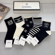 CHANEL Classic Mid-Calf Cotton Socks - 5 Pairs Box