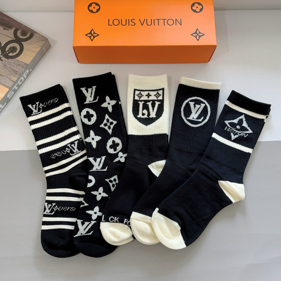 Louis Vuitton Classic Letter Logo Stockings - 5 Pairs
