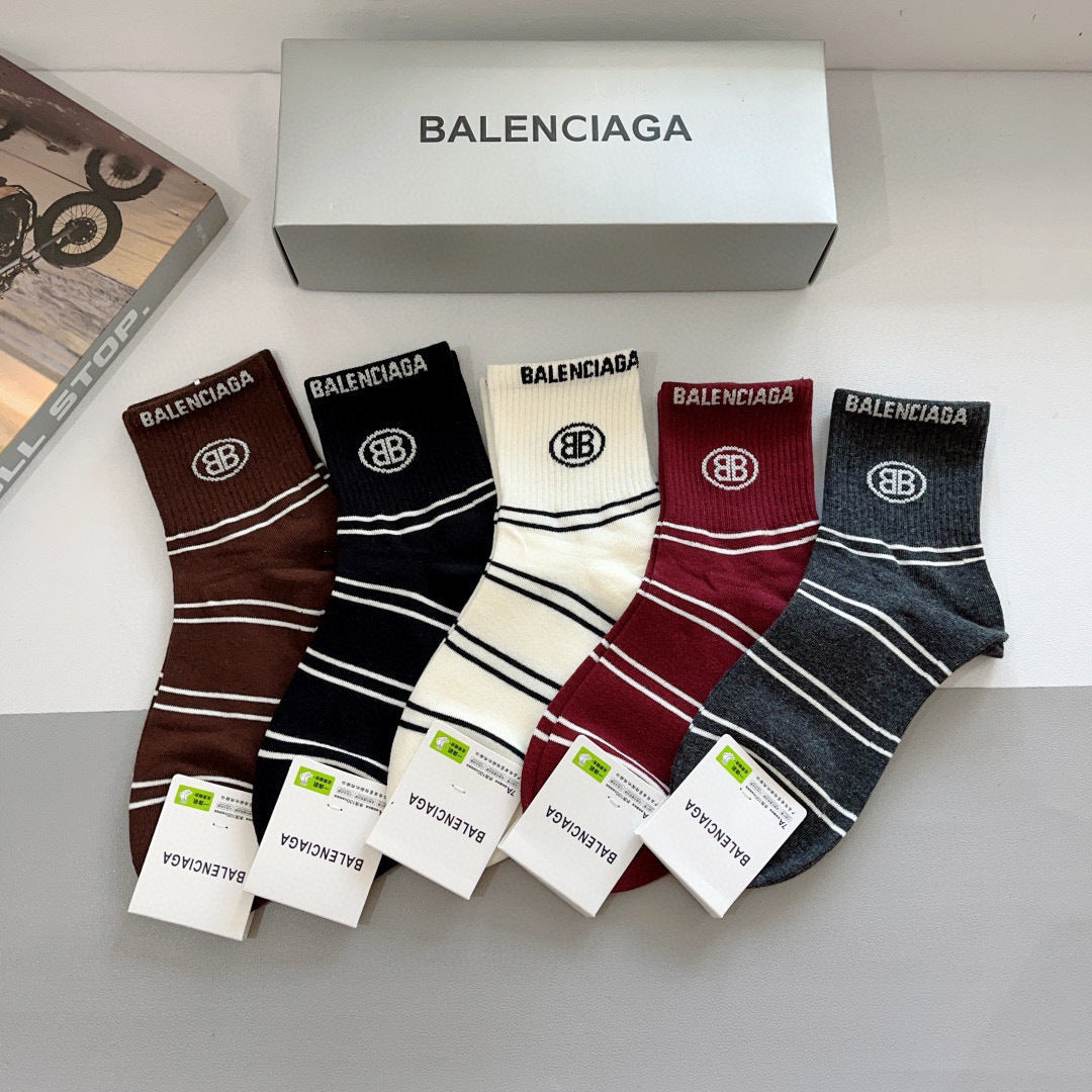 Balenciaga Mid-Calf Fashion Socks - 5 Pairs Gift Box