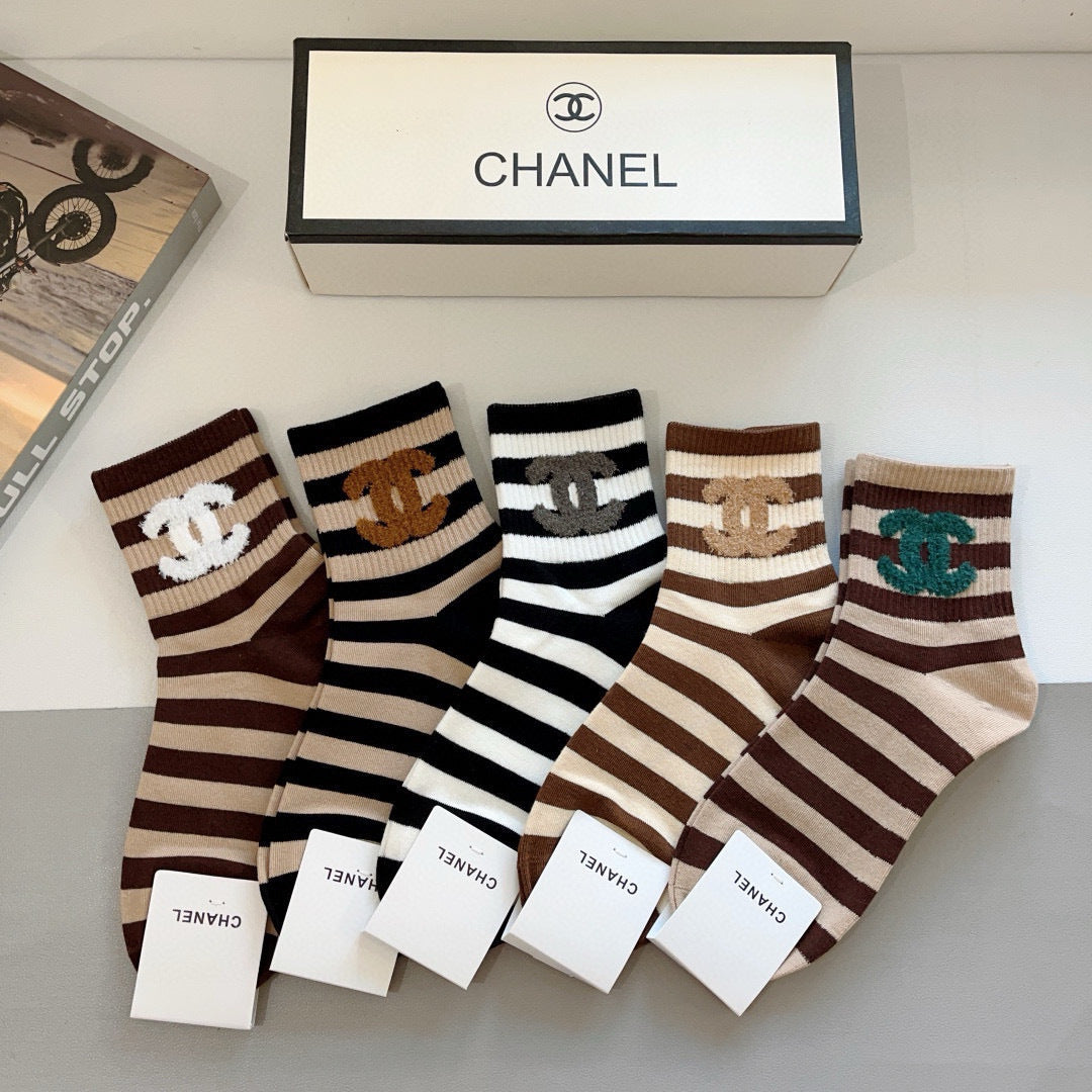 CHANEL Classic Mid-Calf Cotton Socks - Set of 5 Pairs