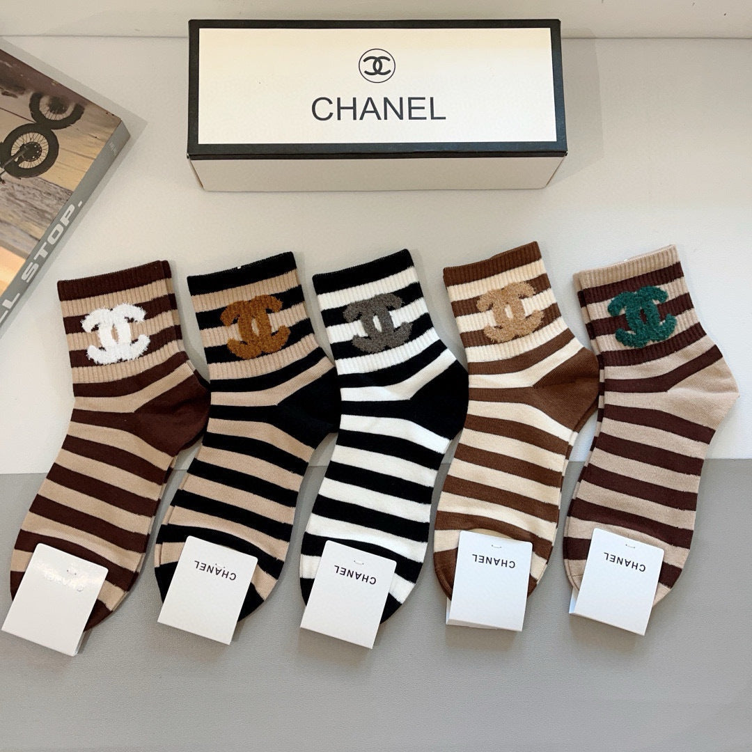 CHANEL Classic Mid-Calf Cotton Socks - Set of 5 Pairs