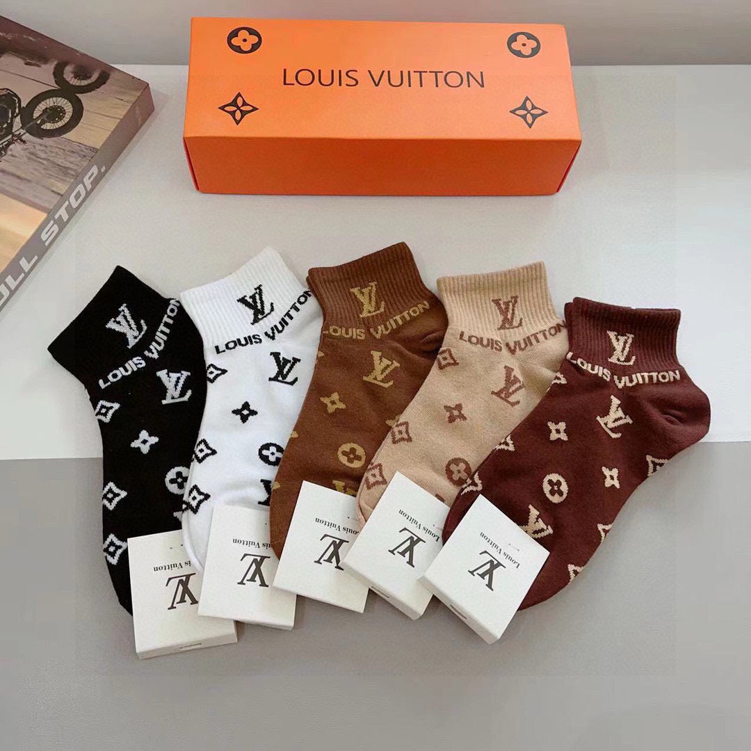 Louis Vuitton Classic Logo Cotton Mid-Calf Socks - 5 Pairs