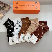 Louis Vuitton Classic Logo Cotton Mid-Calf Socks - 5 Pairs