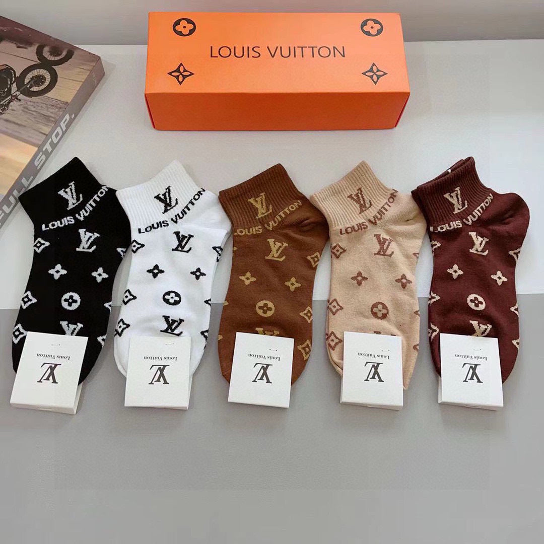 Louis Vuitton Classic Logo Cotton Mid-Calf Socks - 5 Pairs