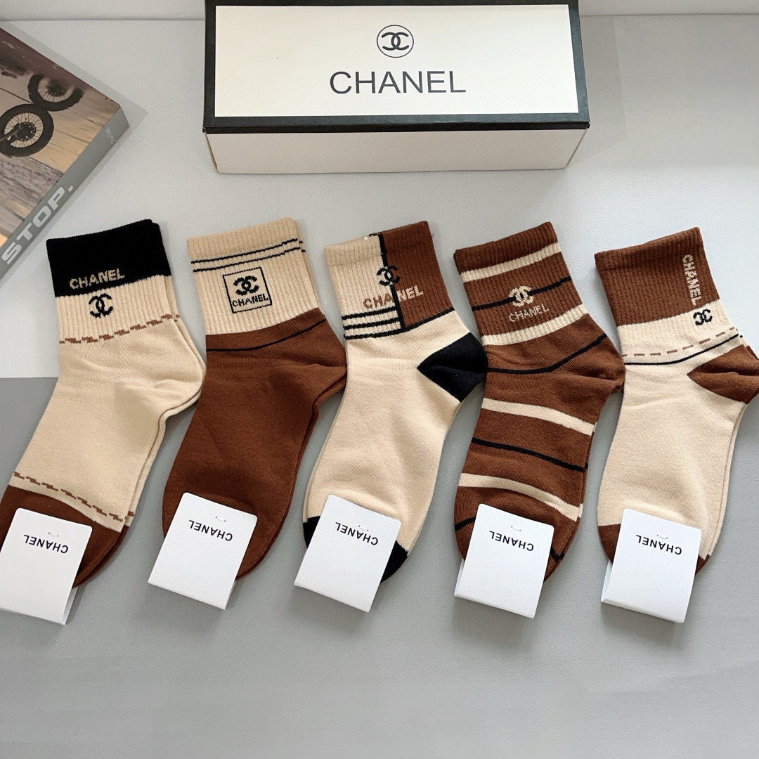 CHANEL Classic Cotton Socks - 5 Pairs Box