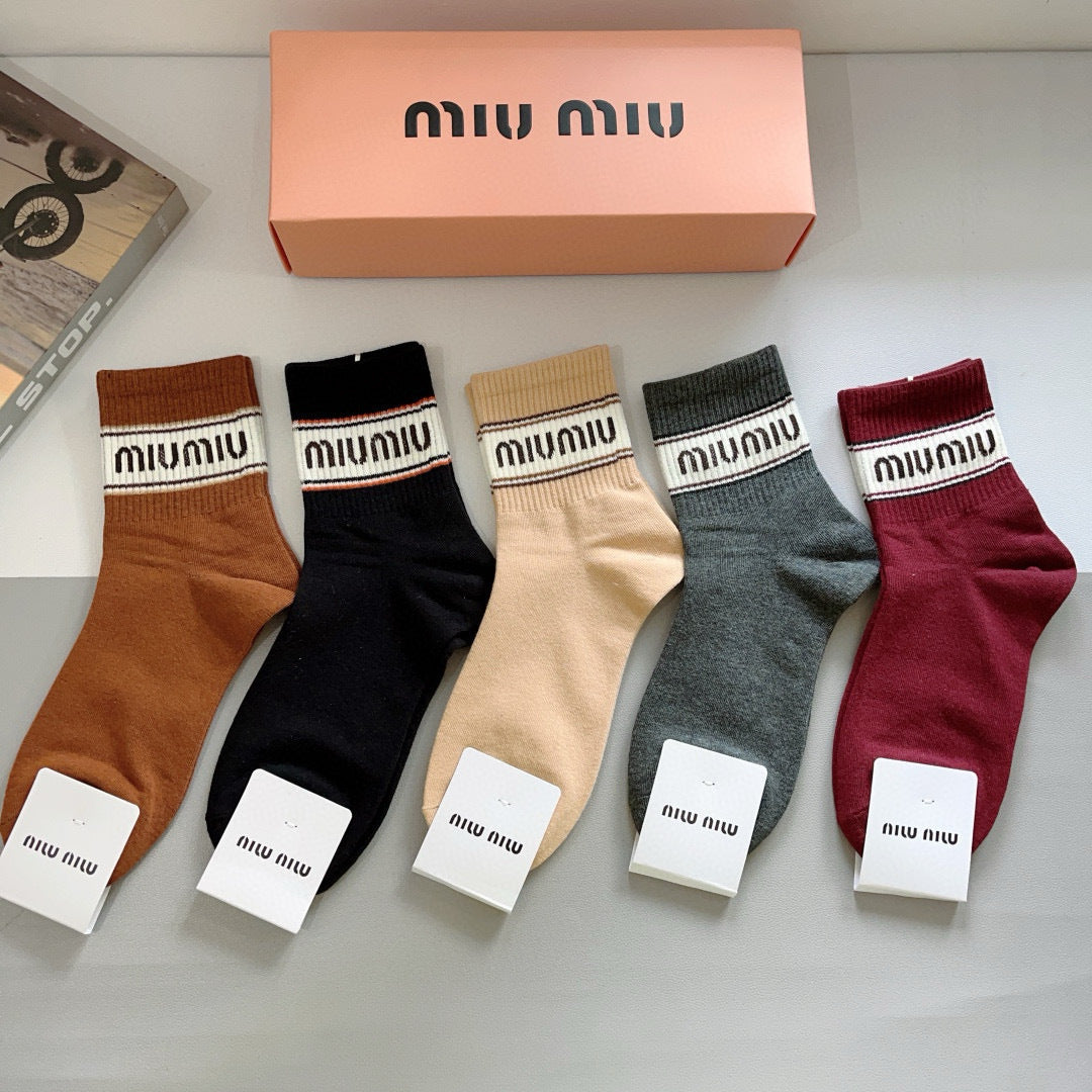 Miu Miu Cotton Mid-Calf Socks â€“ 5 Pairs