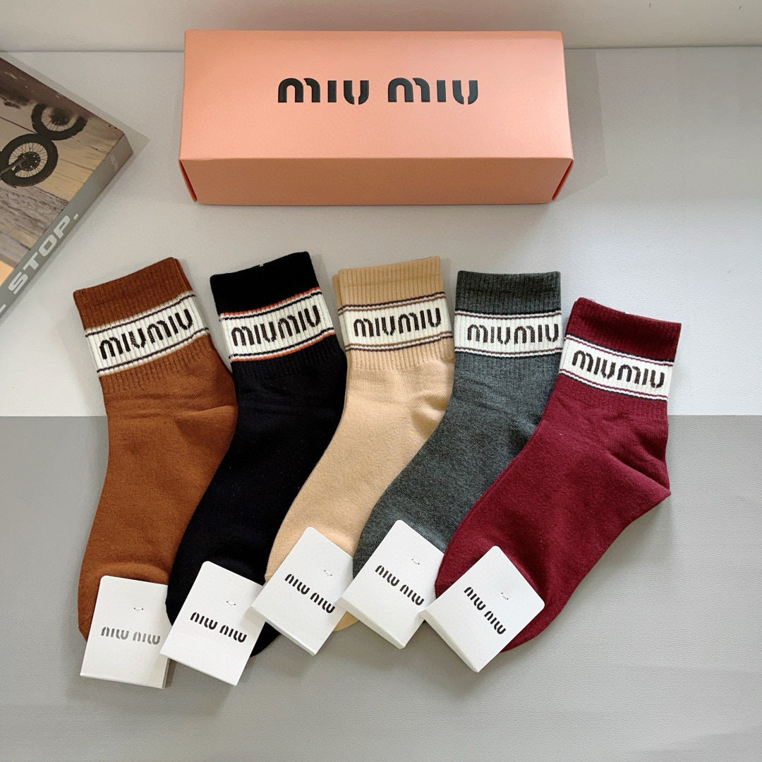 Miu Miu Cotton Mid-Calf Socks â€“ 5 Pairs