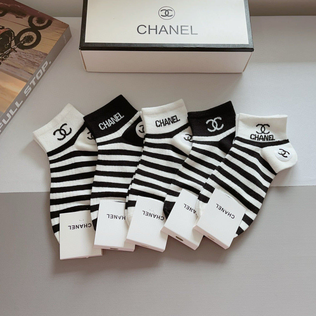 CHANEL Classic High-Version Cotton Socks - 5 Pairs