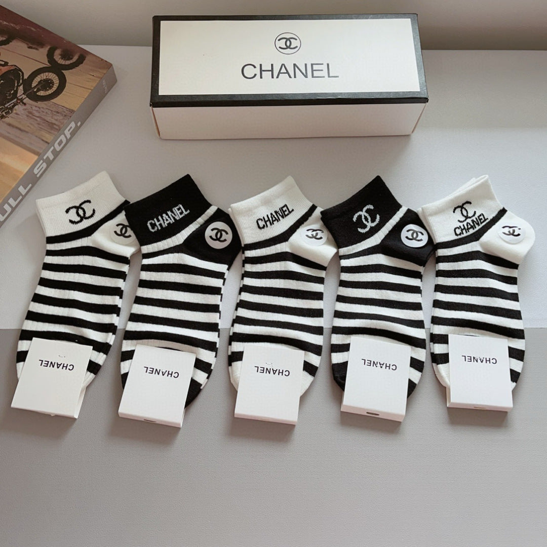 CHANEL Classic High-Version Cotton Socks - 5 Pairs