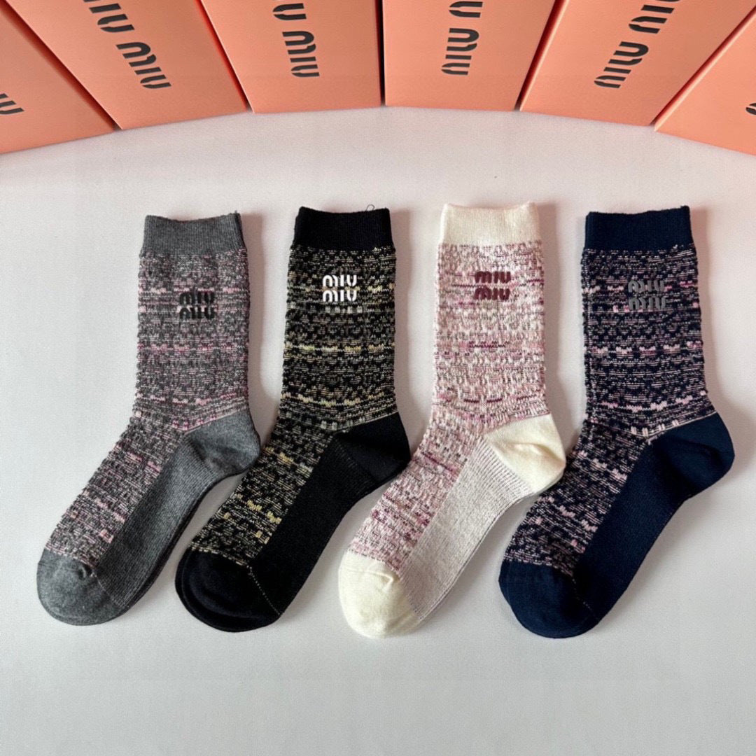 MiuMiu Double-Needle Mid-Length Jewelry Socks - Four-Pack