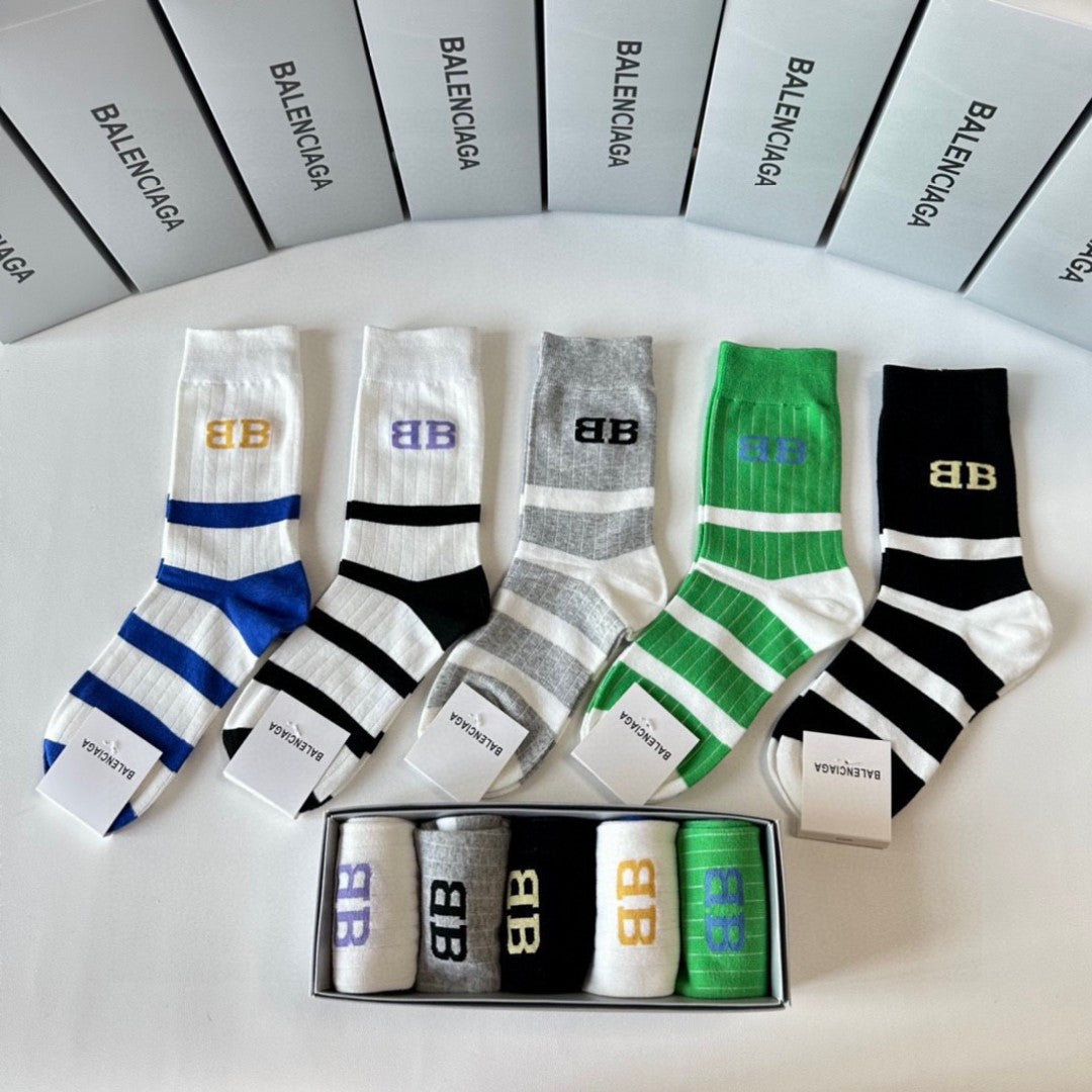 Balenciaga Mid-Length Pile Socks - 5-Pair Set